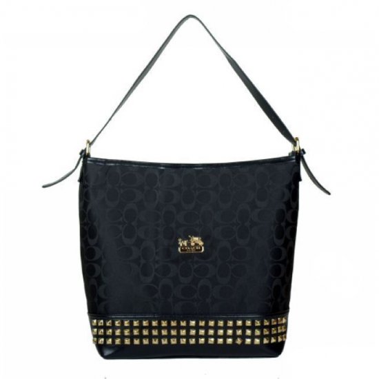 Coach Legacy Duffle In Stud Signature Medium Black Shoulder Bags BDF - Click Image to Close